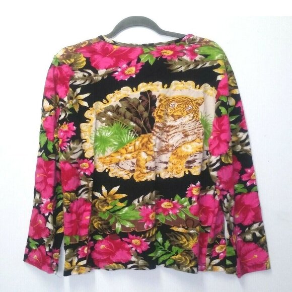 TIGER print Top pullover stretch embellished Colorful Haband VTG long sleeve - Picture 2 of 10